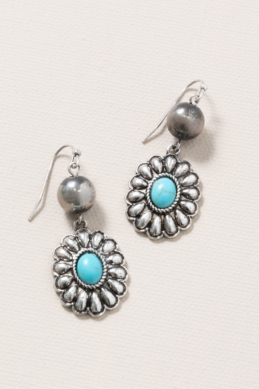 Silver And Turquoise Western Concho Earrings