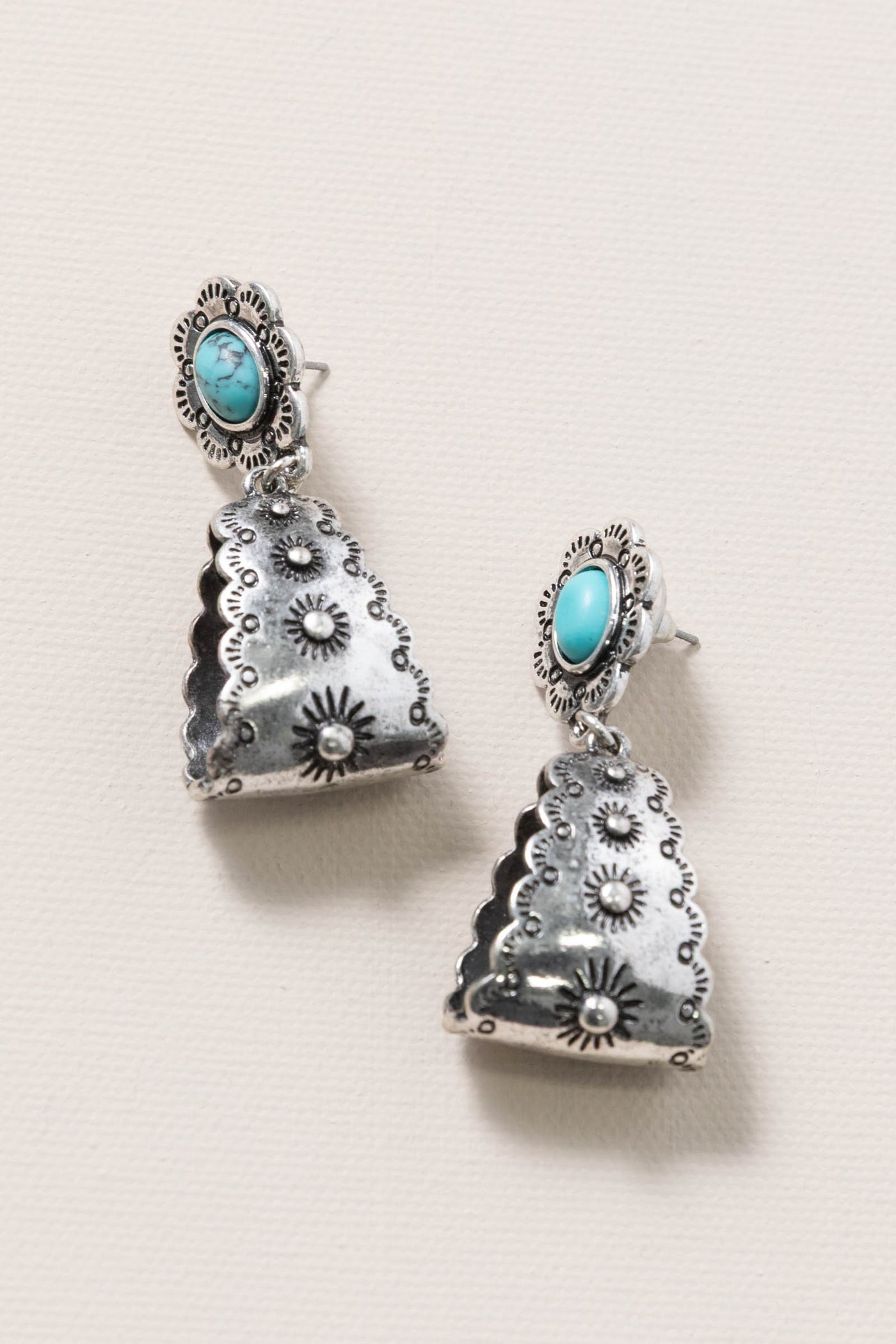 Turquoise Western Hand Stone Loop Earrings