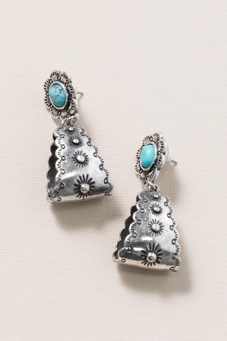 Turquoise Western Hand Stone Loop Earrings
