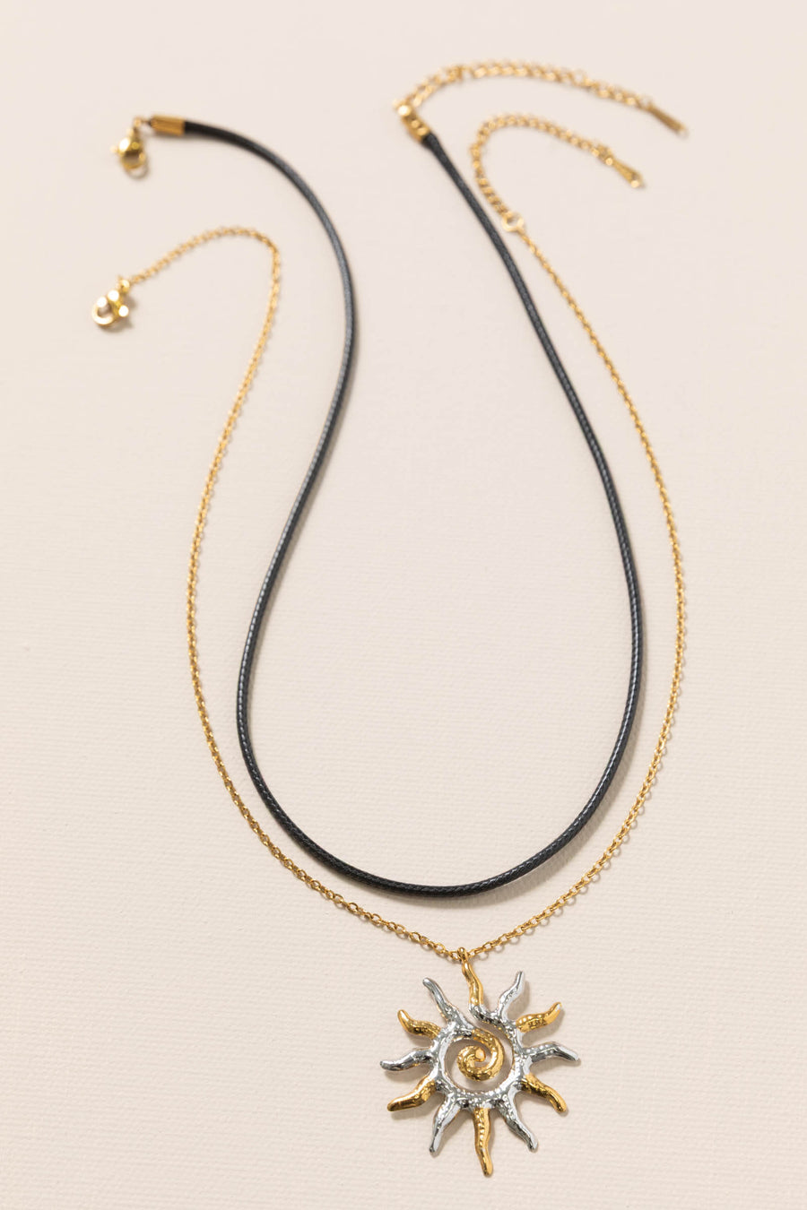 Two Tone 18k Tarnish Free Sun Necklace