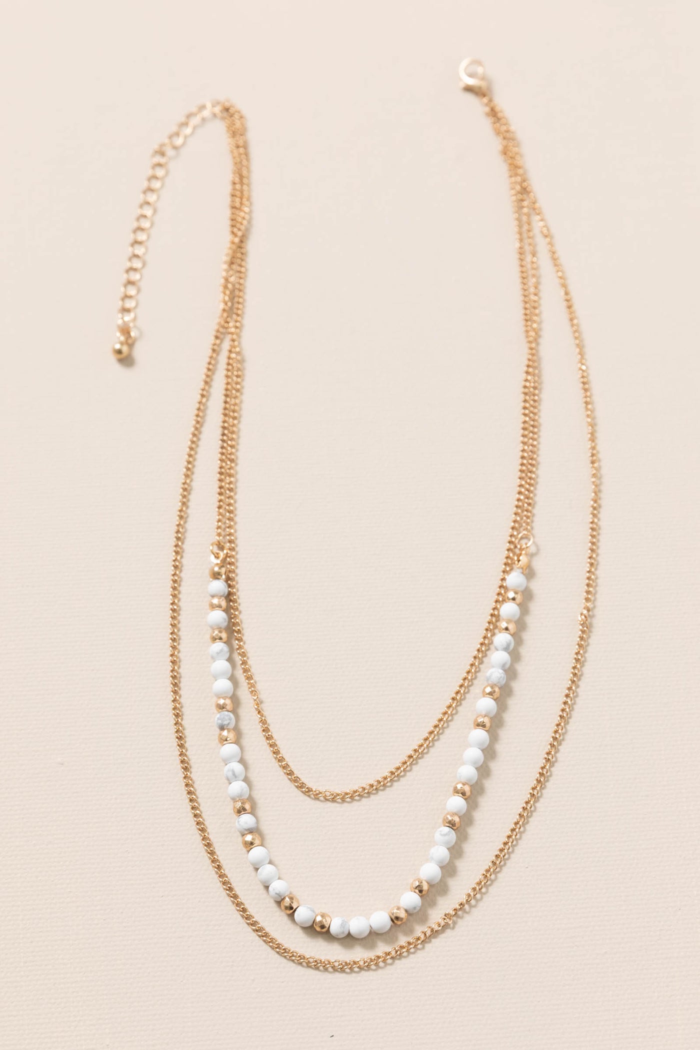 White and Gold 3 Layer Semiprecious Necklace