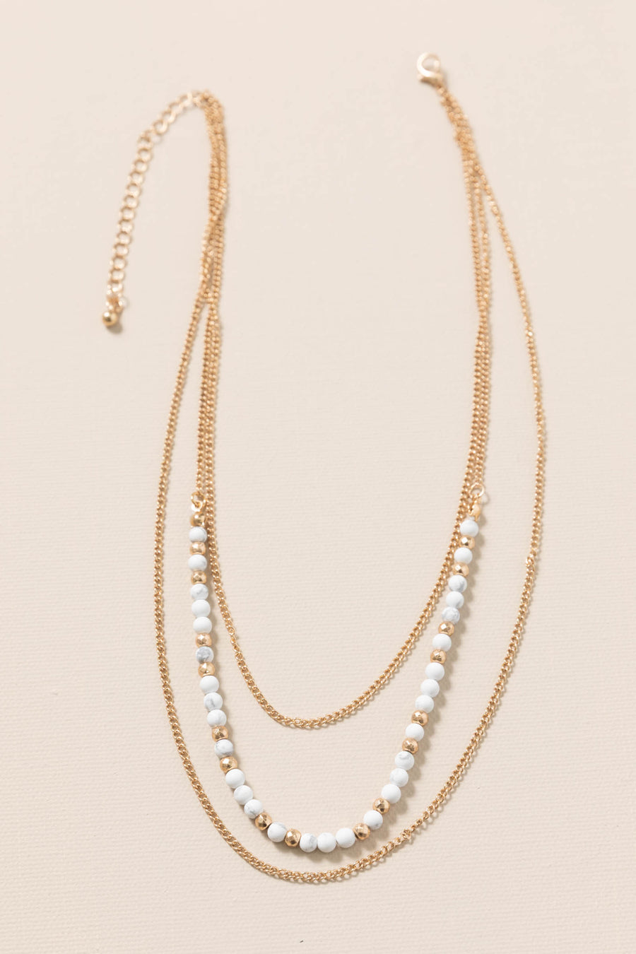 White and Gold 3 Layer Semiprecious Necklace