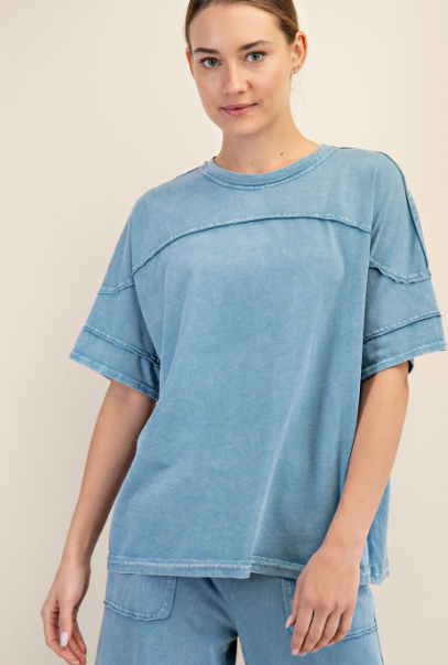 Short Sleeve Top with Stitch Seam Detail
