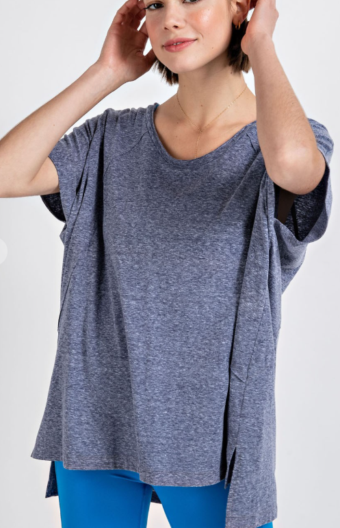 Scoop Neck Oversized Tee with Side Slits