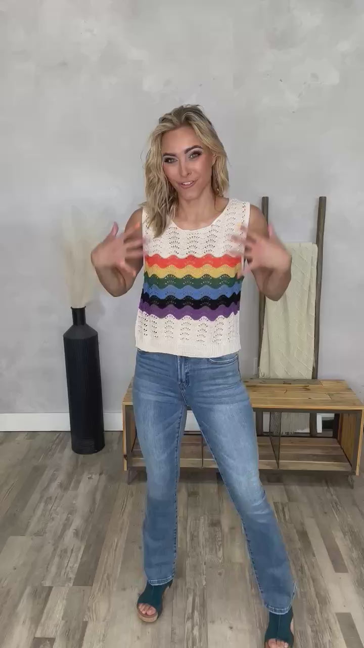 Dusty Ivory Rainbow Wave Crochet Knit Tank Top · Filly Flair