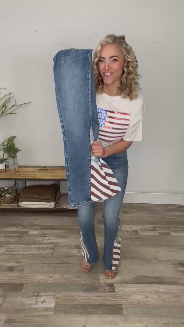 Judy Blue Americana Flag Print Flare Jeans · Filly Flair
