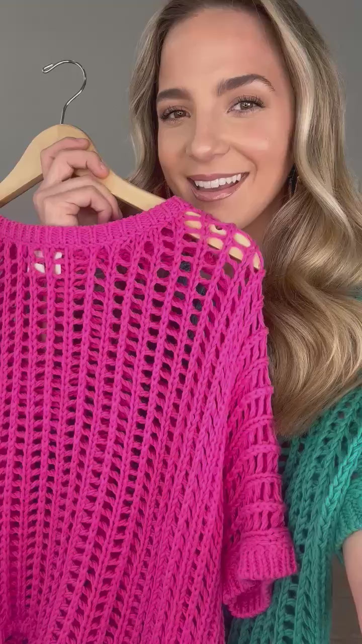 Hot Pink Short Sleeve Net Crochet Top · Filly Flair