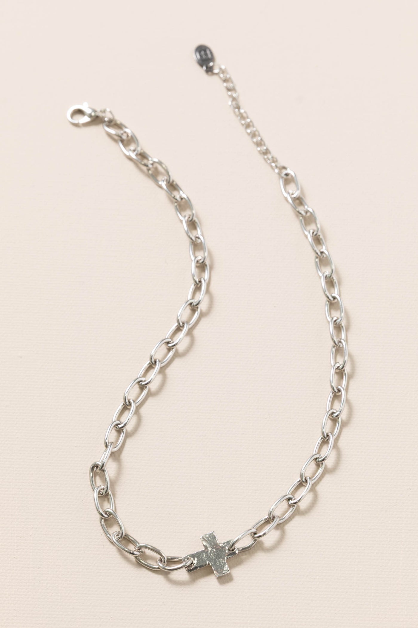 Silver Horizontal Cross Chain Link Necklace