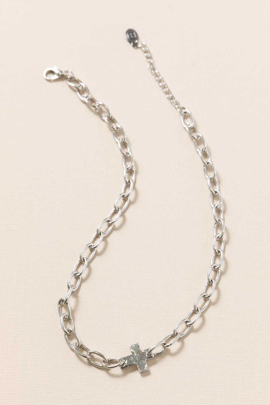 Silver Horizontal Cross Chain Link Necklace