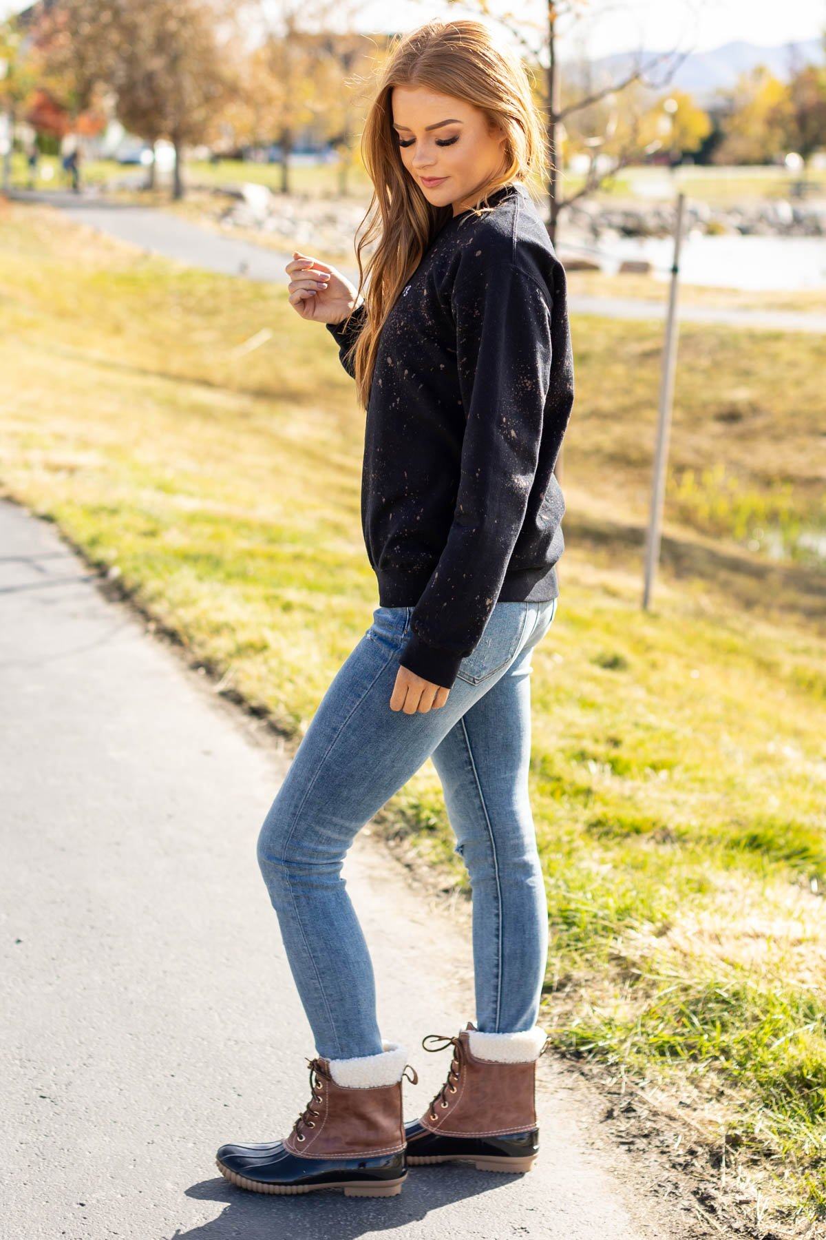Black Bleached Not A Morning Person Sweatshirt - Filly Flair