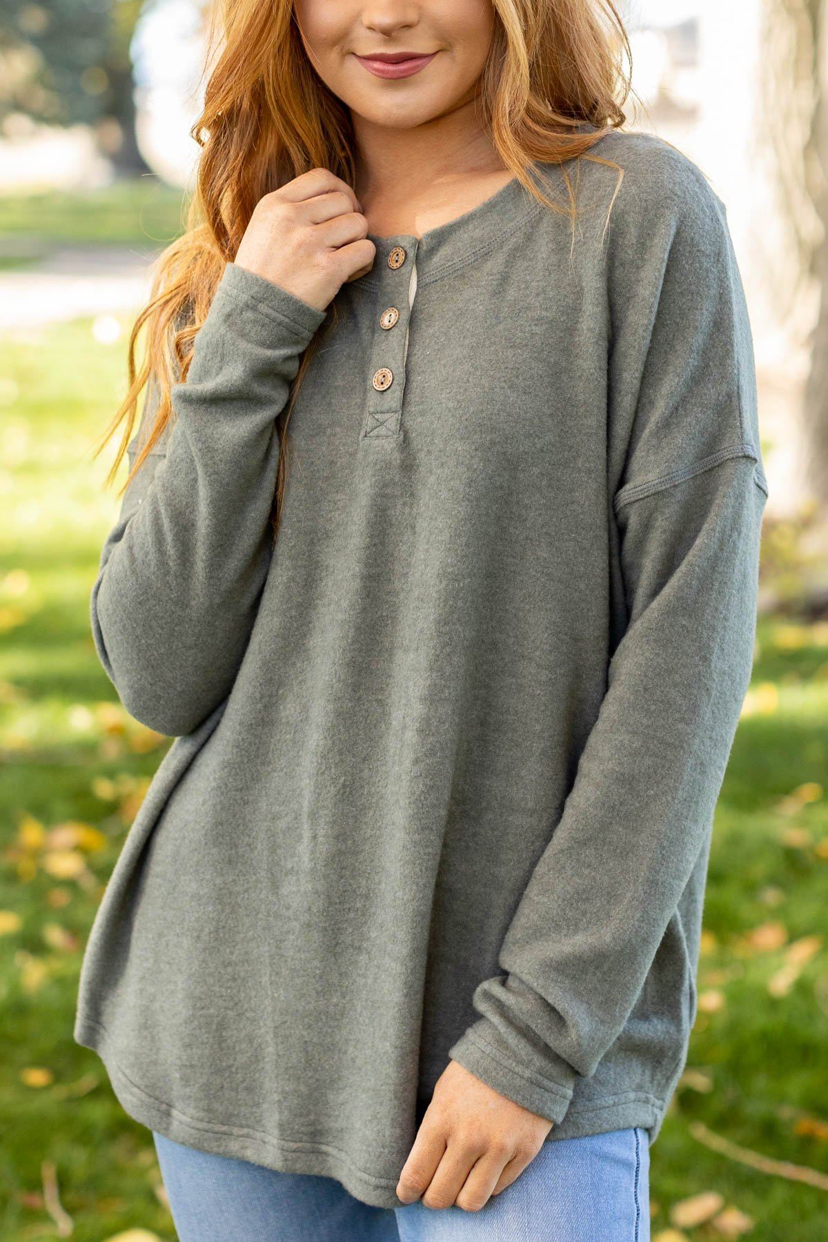 Sage Drop Shoulder Brushed Knit Top - Filly Flair