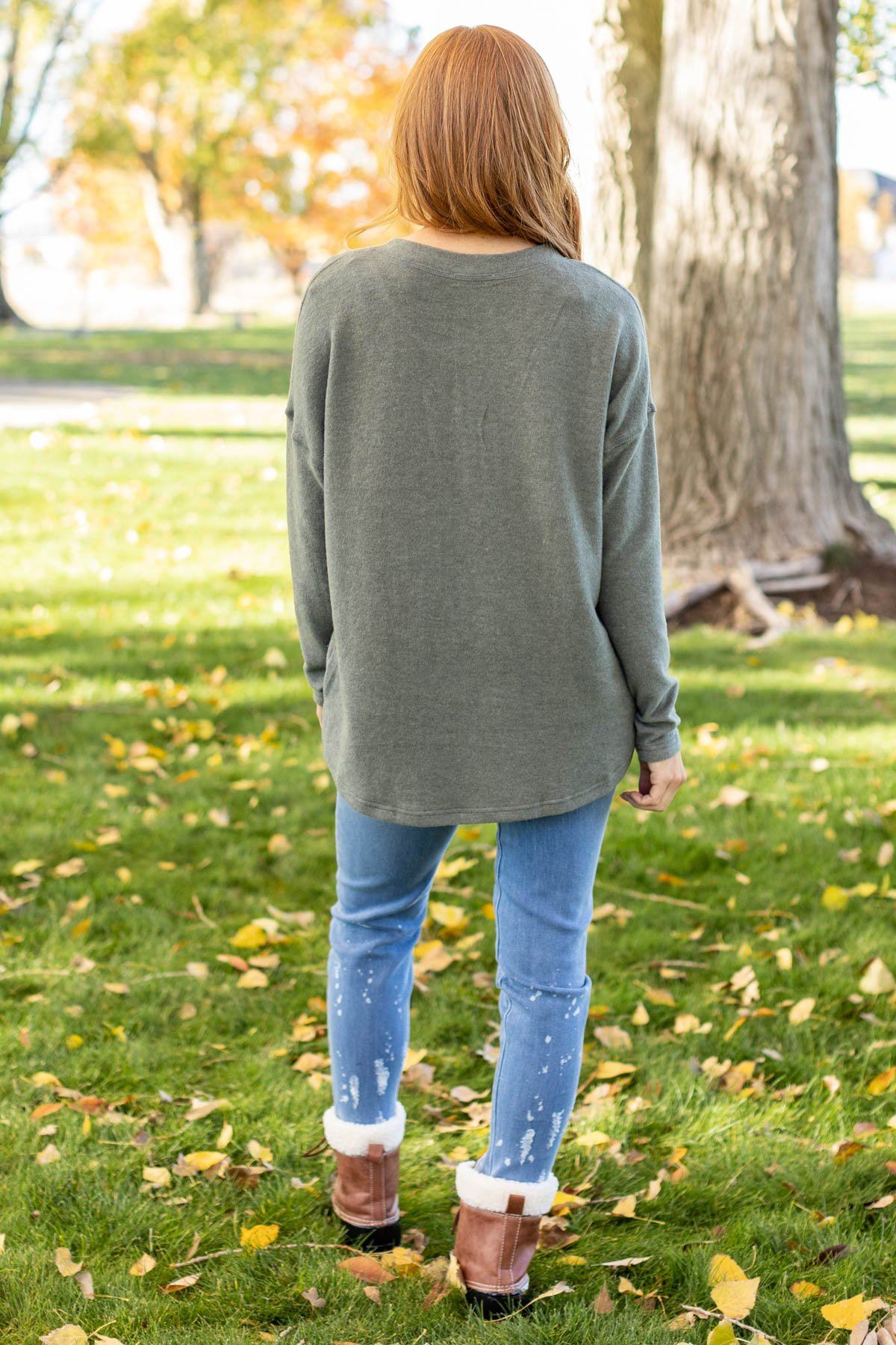 Sage Drop Shoulder Brushed Knit Top - Filly Flair