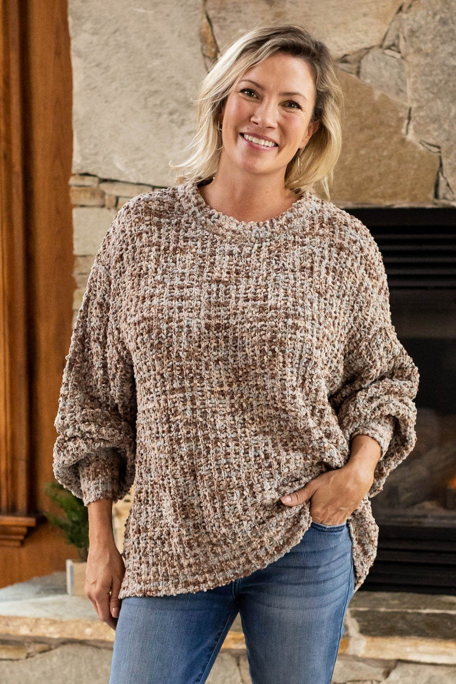 Brown and Blue Multicolor Popcorn Sweater - Filly Flair