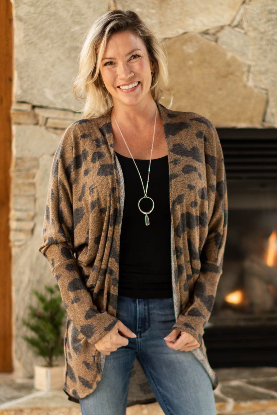 Mocha Animal Print Dolman Sleeve Cardigan - Filly Flair
