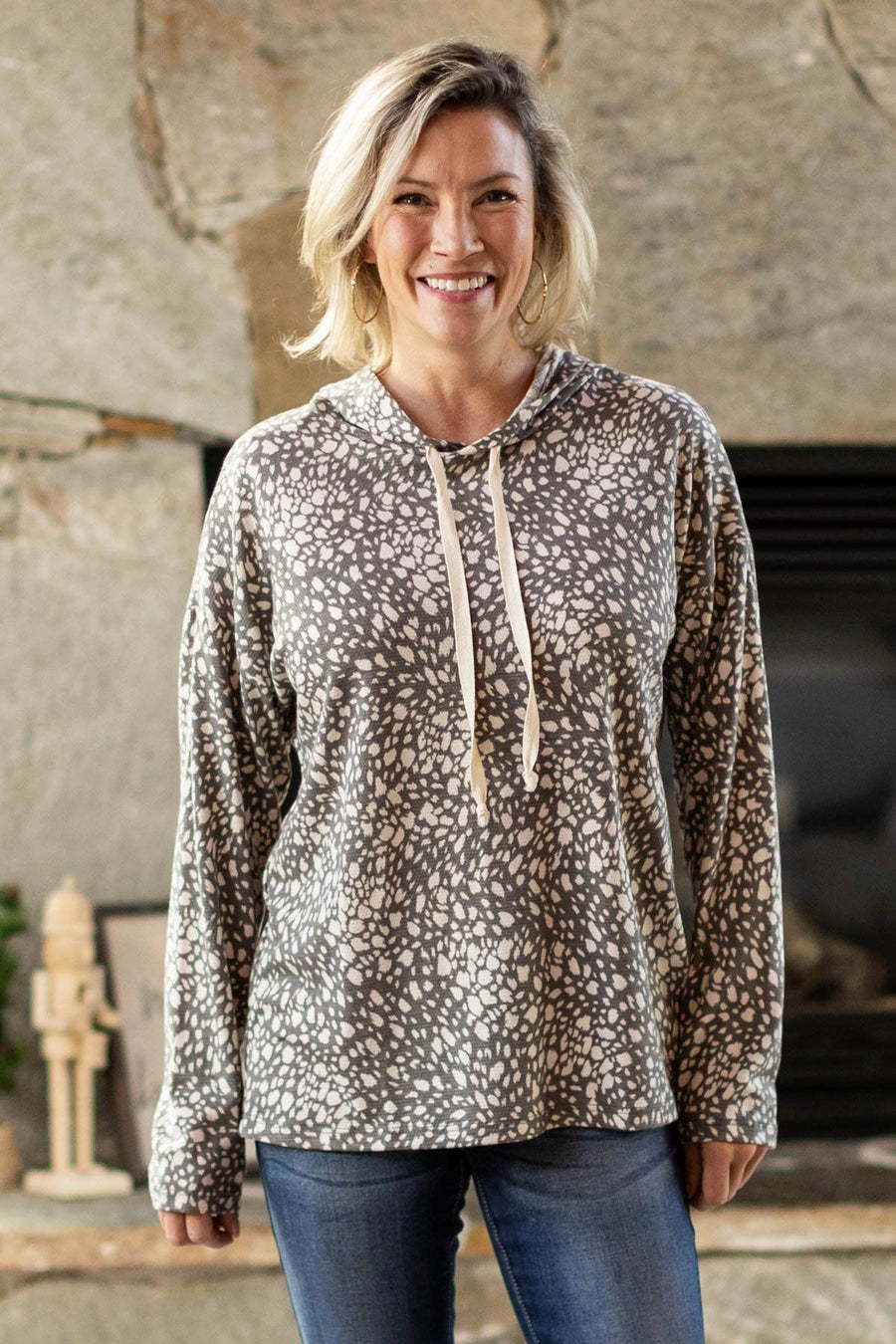 Grey and Taupe Abstract Animal Print Top - Filly Flair
