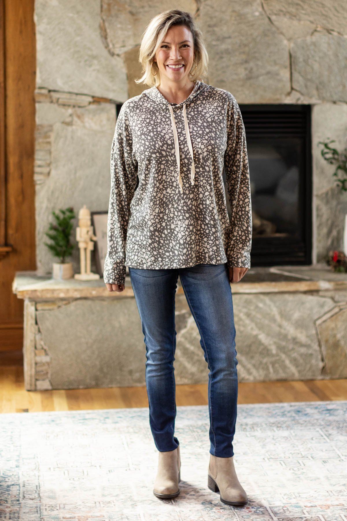 Grey and Taupe Abstract Animal Print Top - Filly Flair