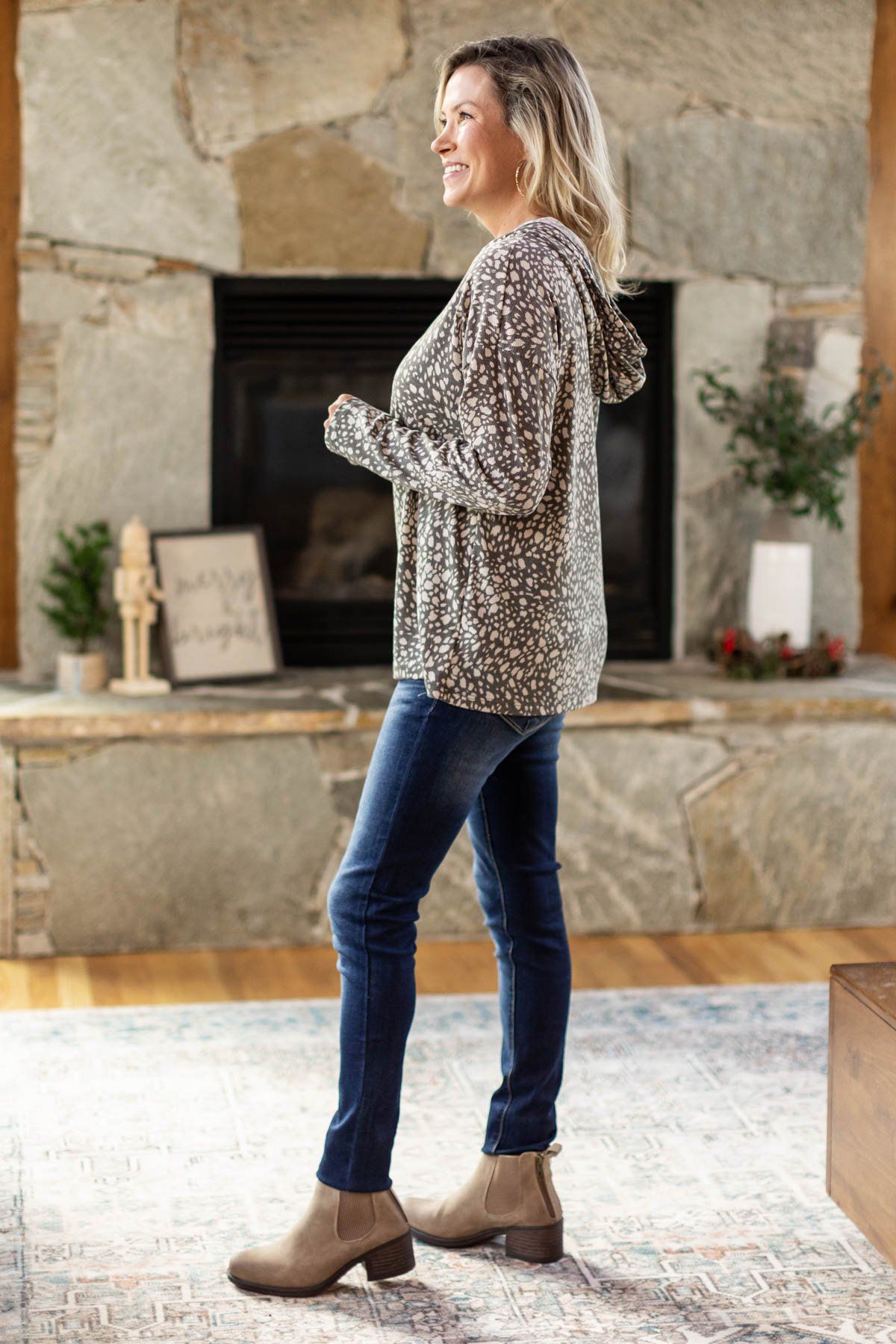 Grey and Taupe Abstract Animal Print Top - Filly Flair