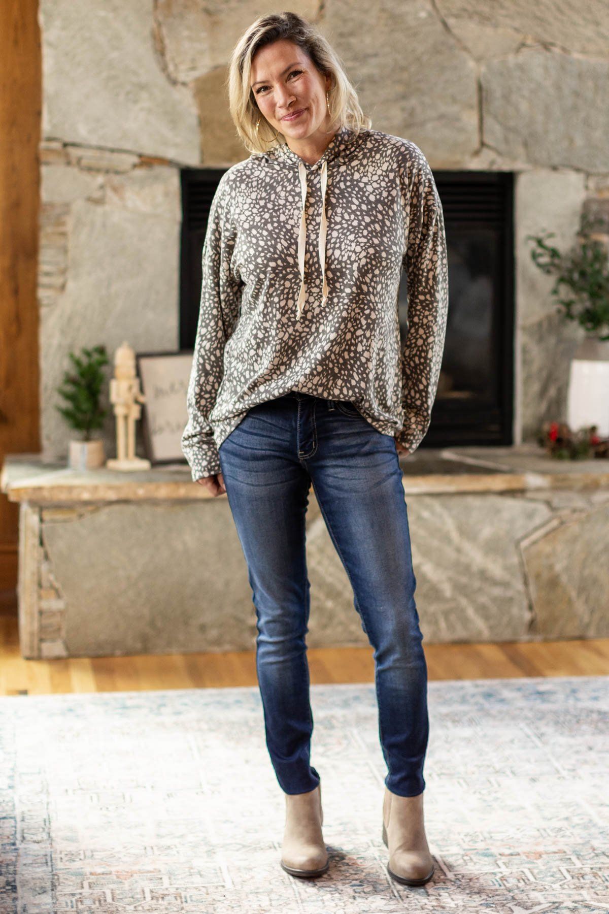 Grey and Taupe Abstract Animal Print Top - Filly Flair