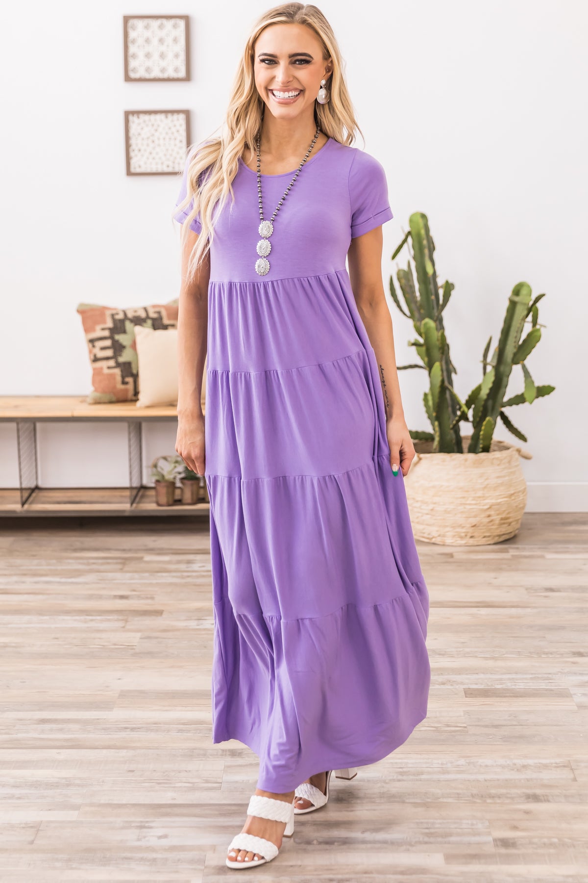 Lavender Short Sleeve Maxi Dress - Filly Flair