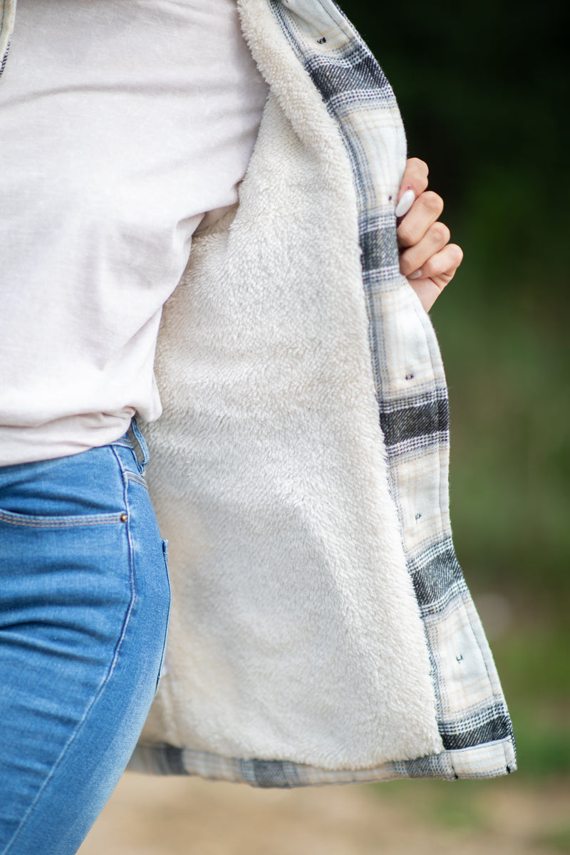 Black and Ivory Plaid Sherpa Lined Shacket - Filly Flair