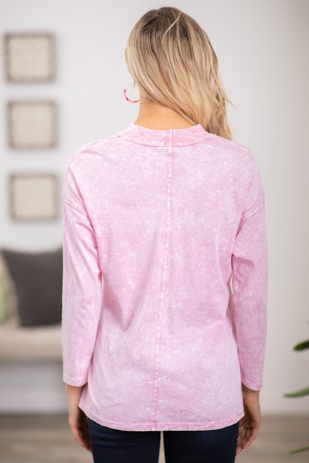 Baby Pink Washed Long Sleeve Top - Filly Flair