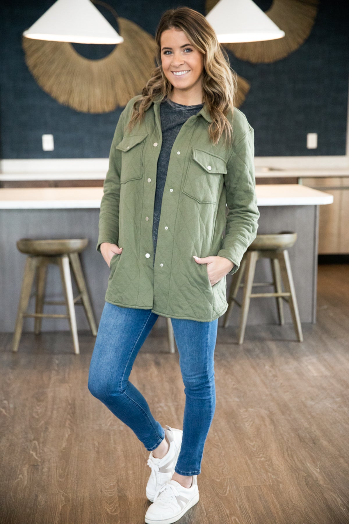 Olive Quilted Long Shacket - Filly Flair