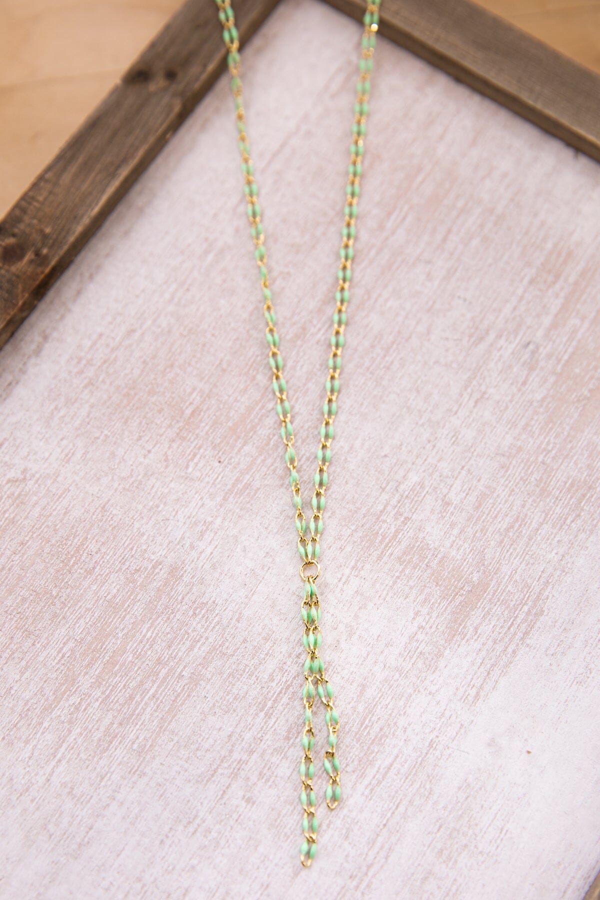 Mint Drop Chain Enamel Necklace - Filly Flair