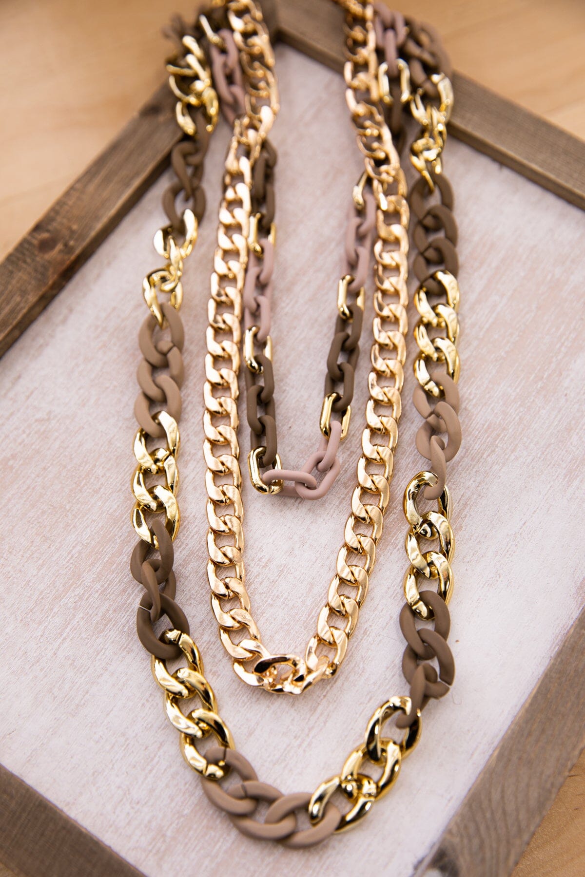 Gold and Tan Layered Chain Necklace - Filly Flair