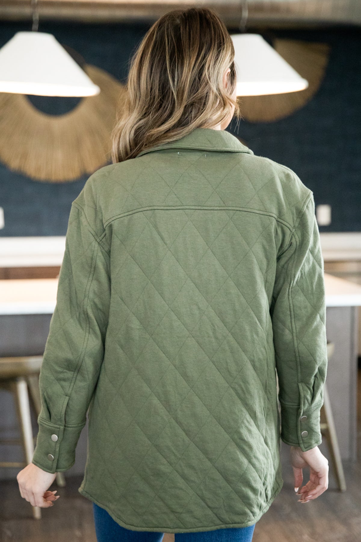 Olive Quilted Long Shacket - Filly Flair