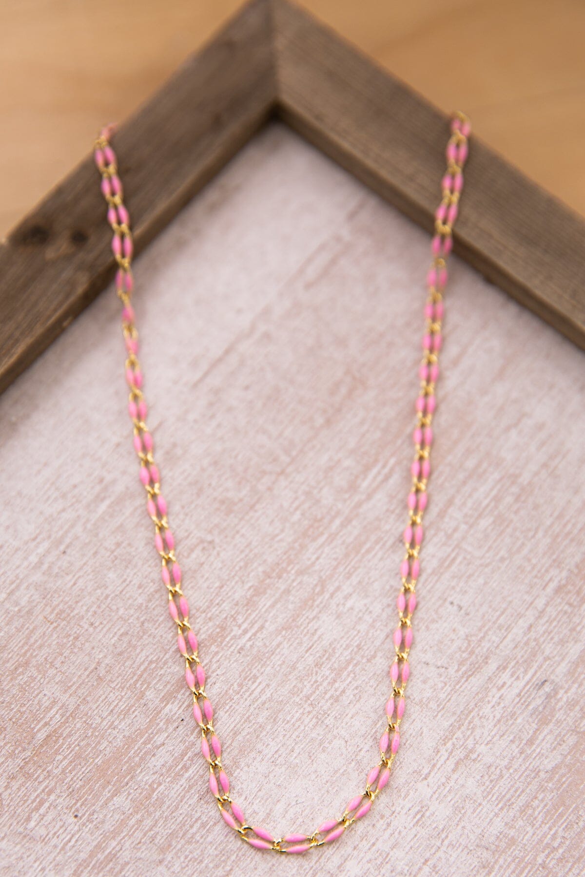 Gold and Pink Enamel Chain Necklace - Filly Flair