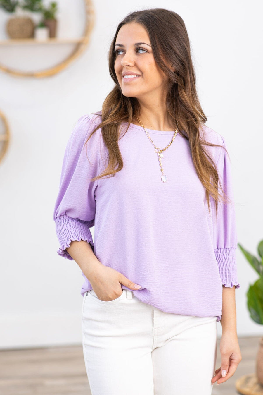 Lavender Balloon Sleeve Airflow Top - Filly Flair