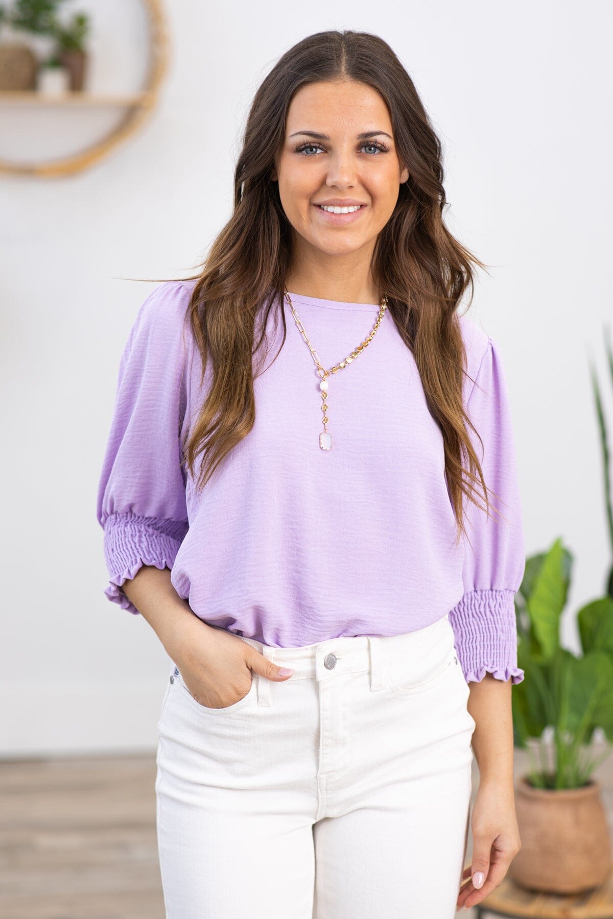 Lavender Balloon Sleeve Airflow Top - Filly Flair