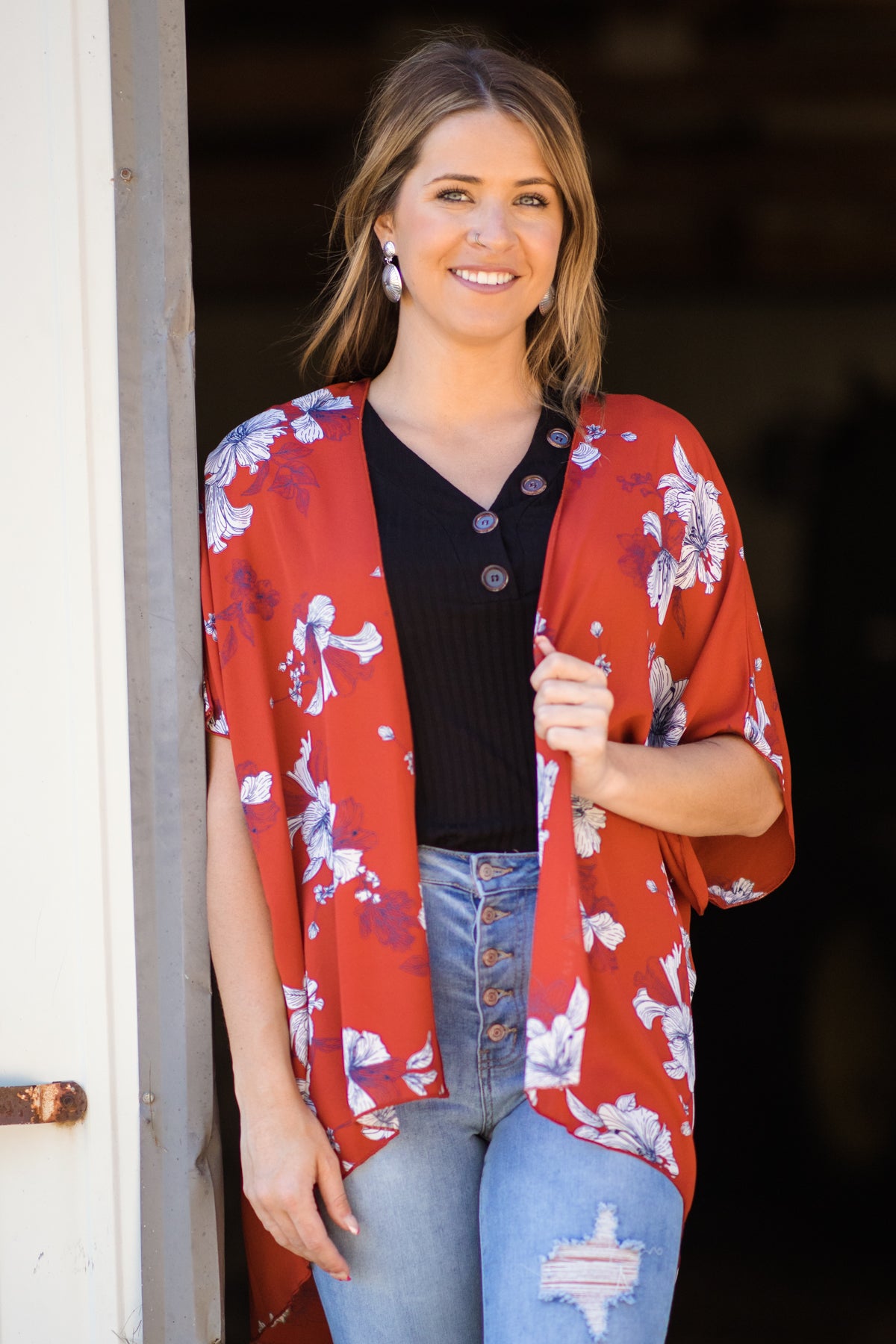 Cranberry Multicolor Floral Print Kimono - Filly Flair
