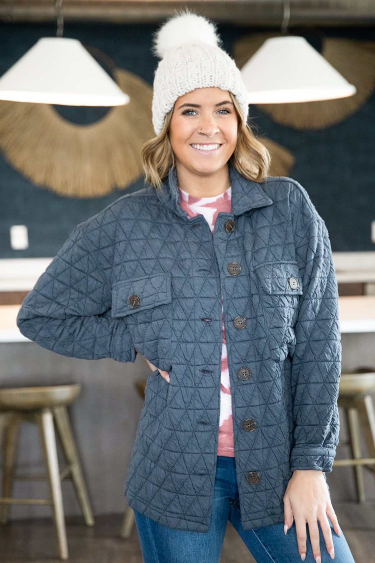 Slate Blue Quilted Shacket - Filly Flair