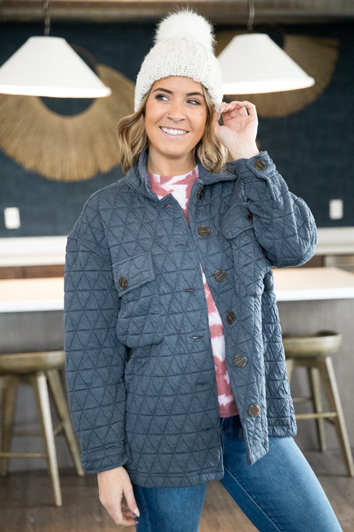 Slate Blue Quilted Shacket - Filly Flair