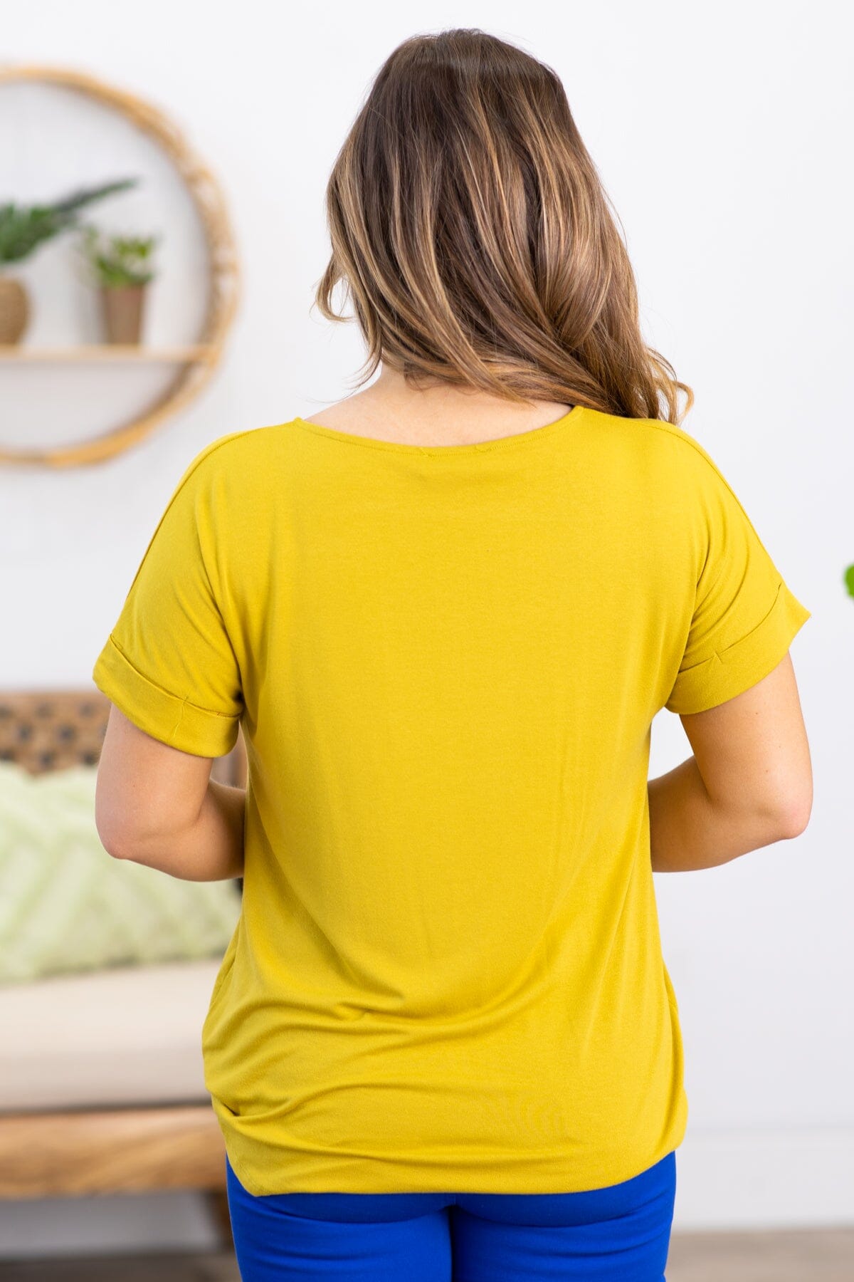 Mustard Knot Front Short Sleeve Top - Filly Flair