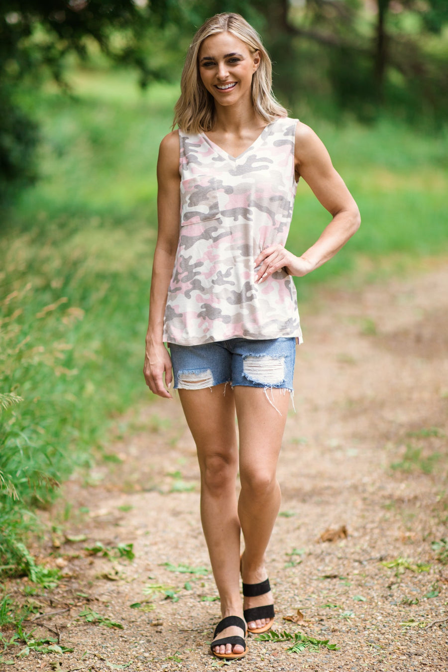 Baby Pink Multicolor Camouflage Print Tank - Filly Flair