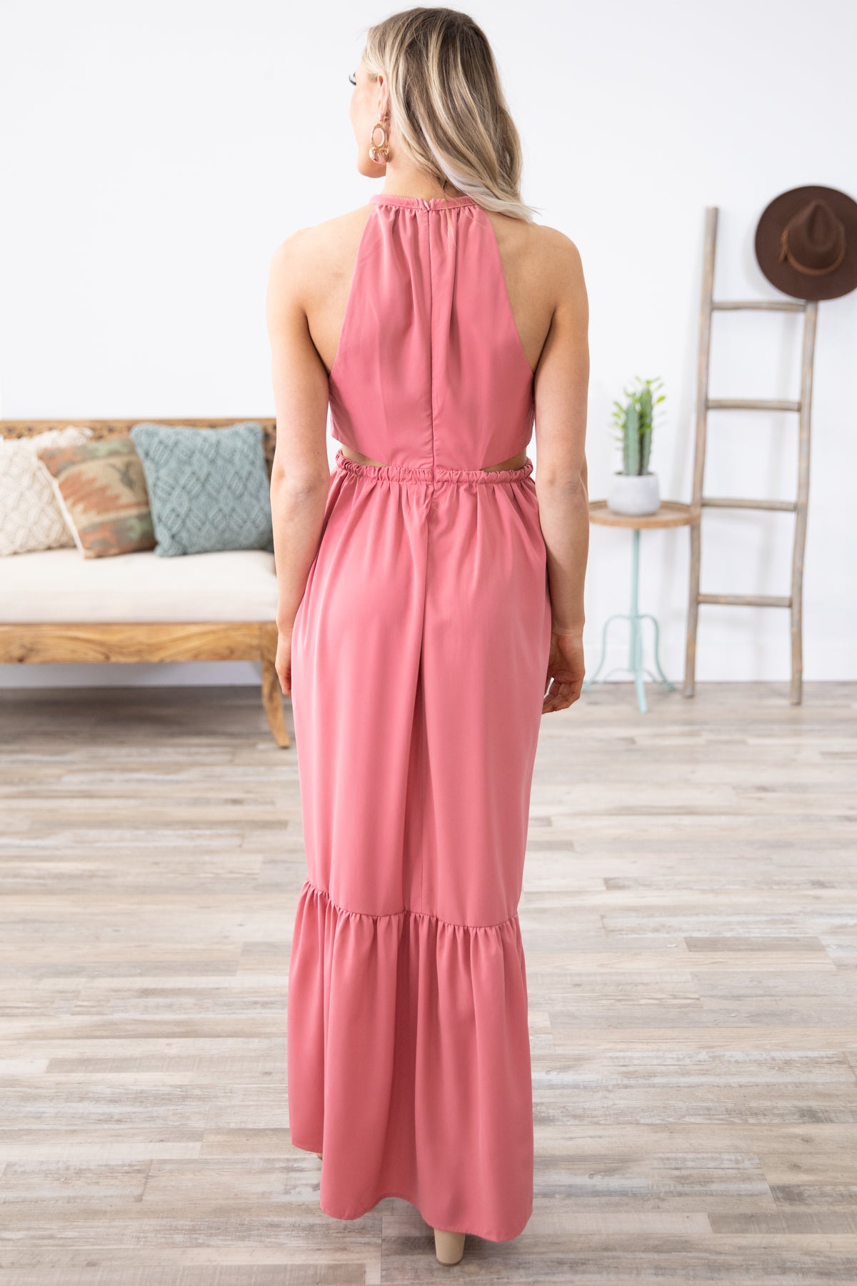 Coral Maxi Dress with Side Cutouts - Filly Flair