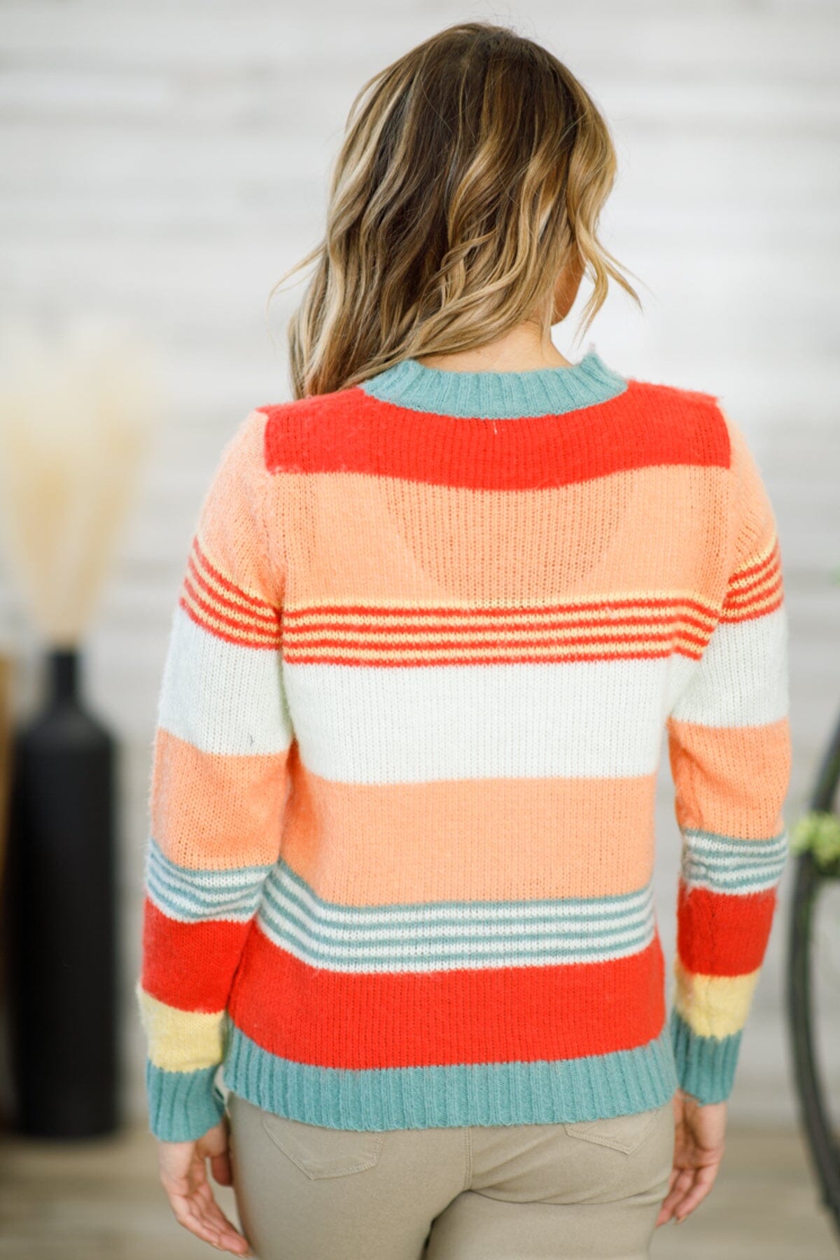 Orange and Turquoise Multicolor Stripe Sweater - Filly Flair