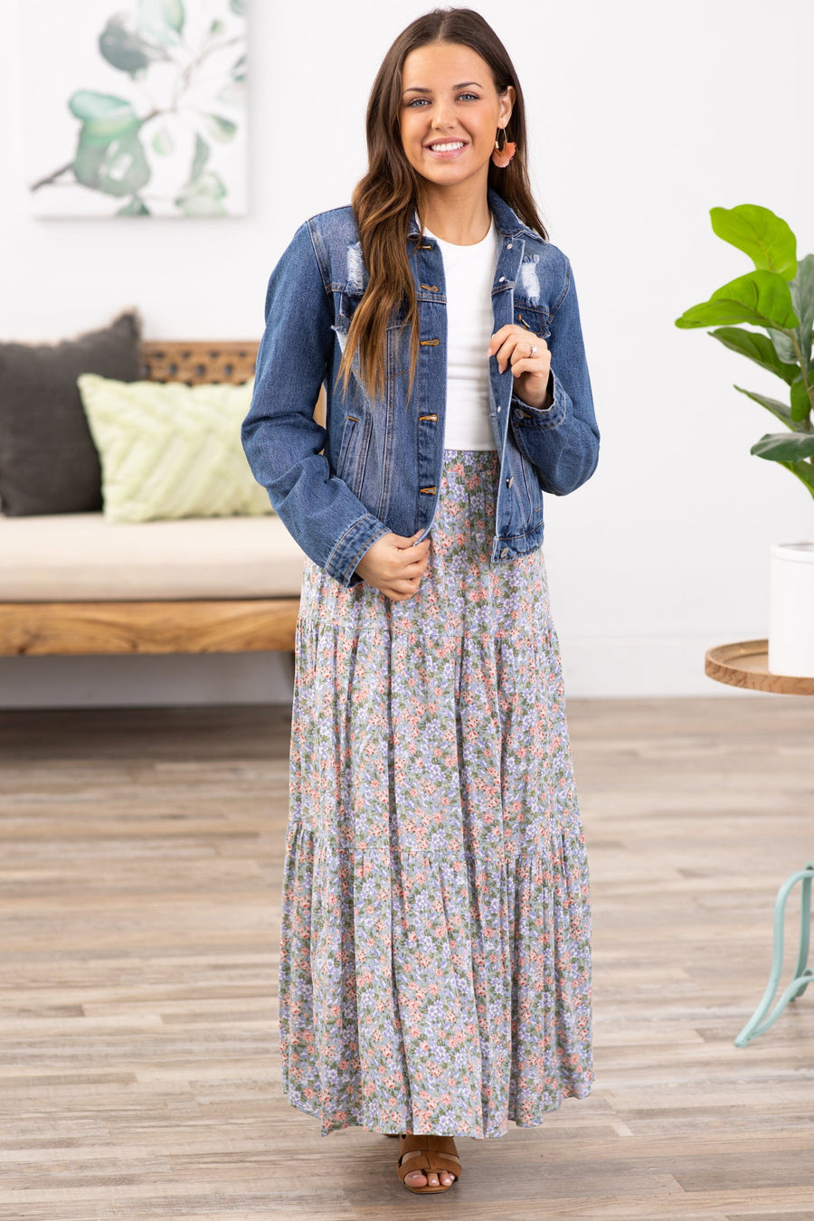 Pastel Blue Ditsy Floral Maxi Skirt - Filly Flair