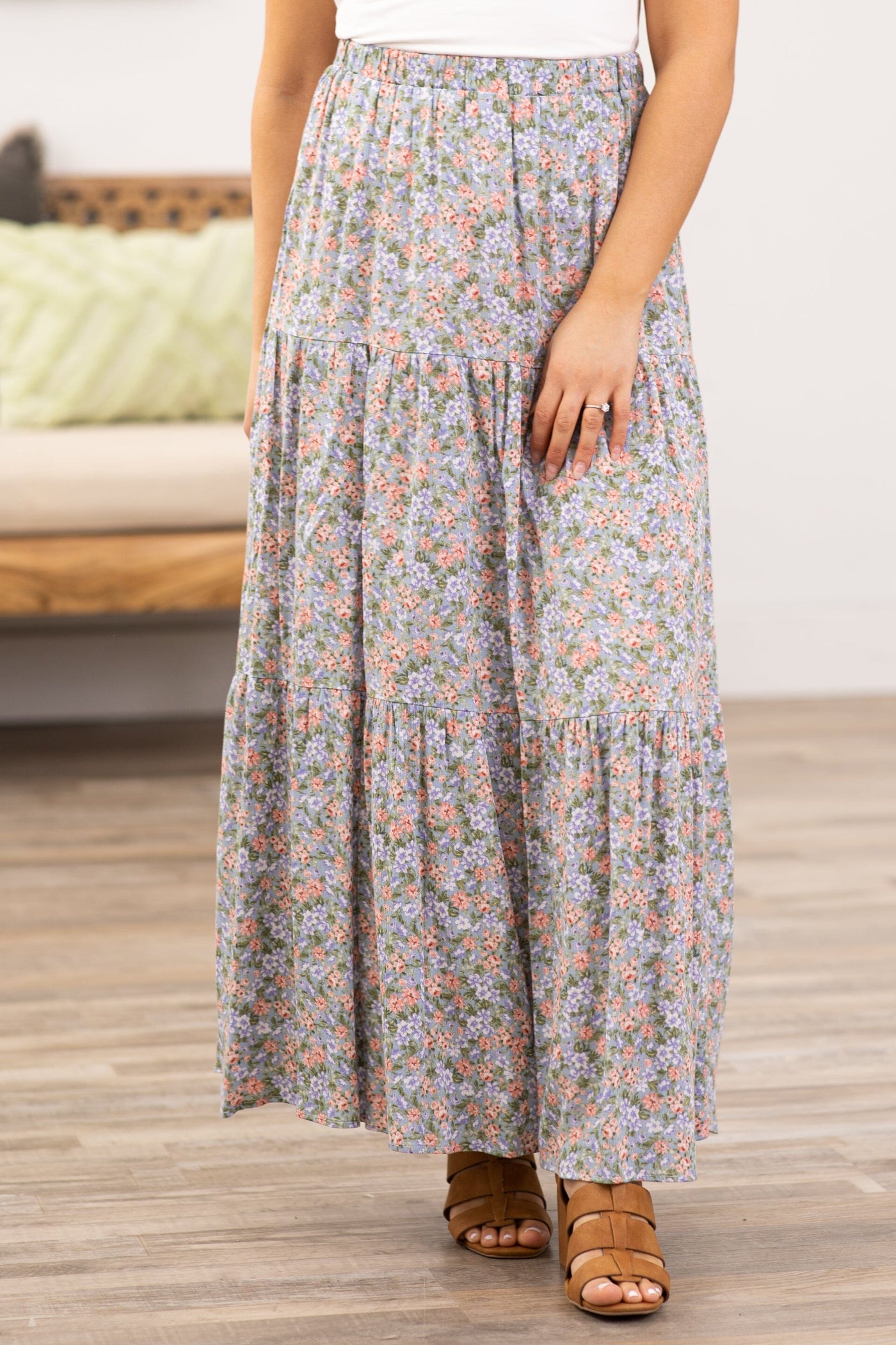 Pastel Blue Ditsy Floral Maxi Skirt - Filly Flair