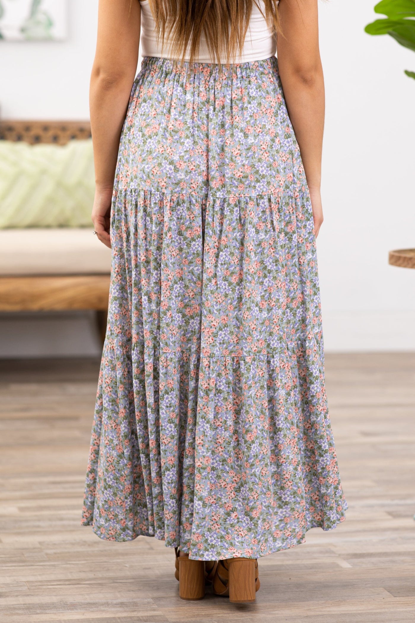 Pastel Blue Ditsy Floral Maxi Skirt - Filly Flair