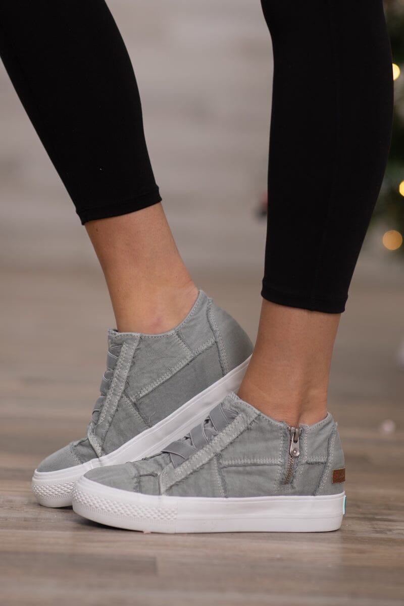 Light Grey Side Zip Sneaker Wedge - Filly Flair