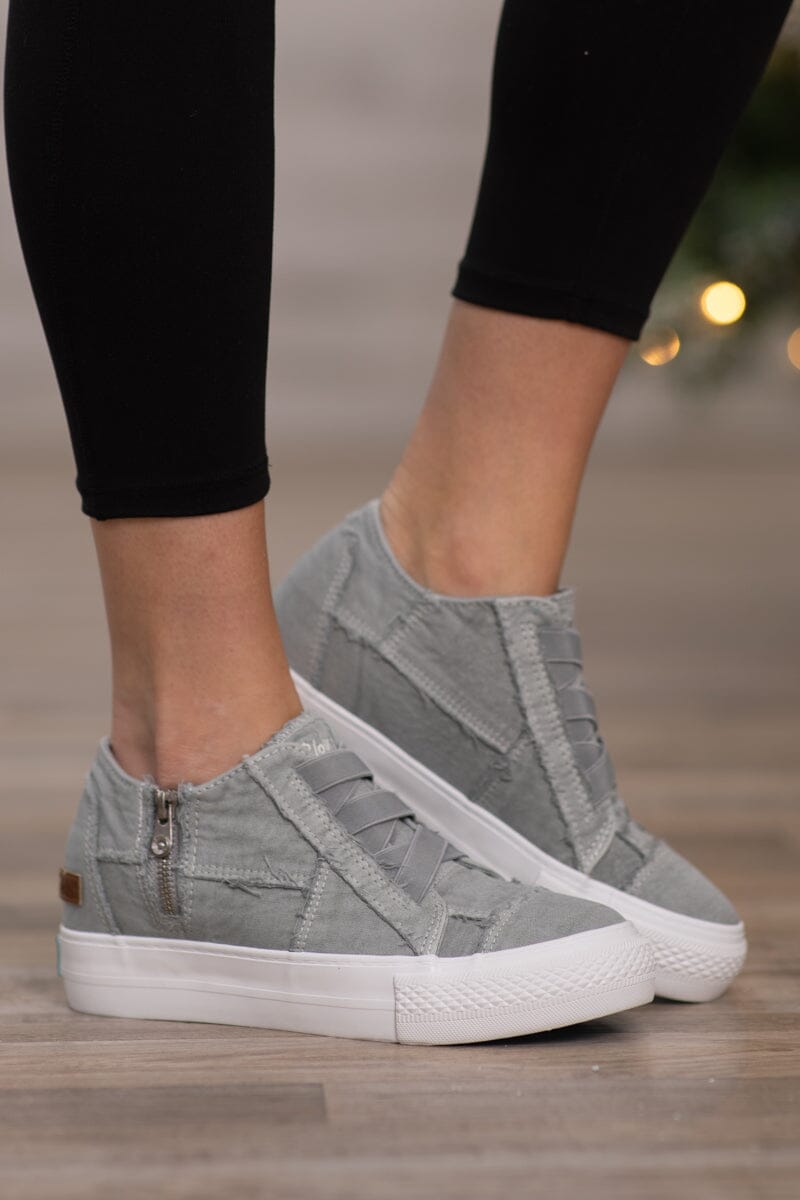 Light Grey Side Zip Sneaker Wedge - Filly Flair