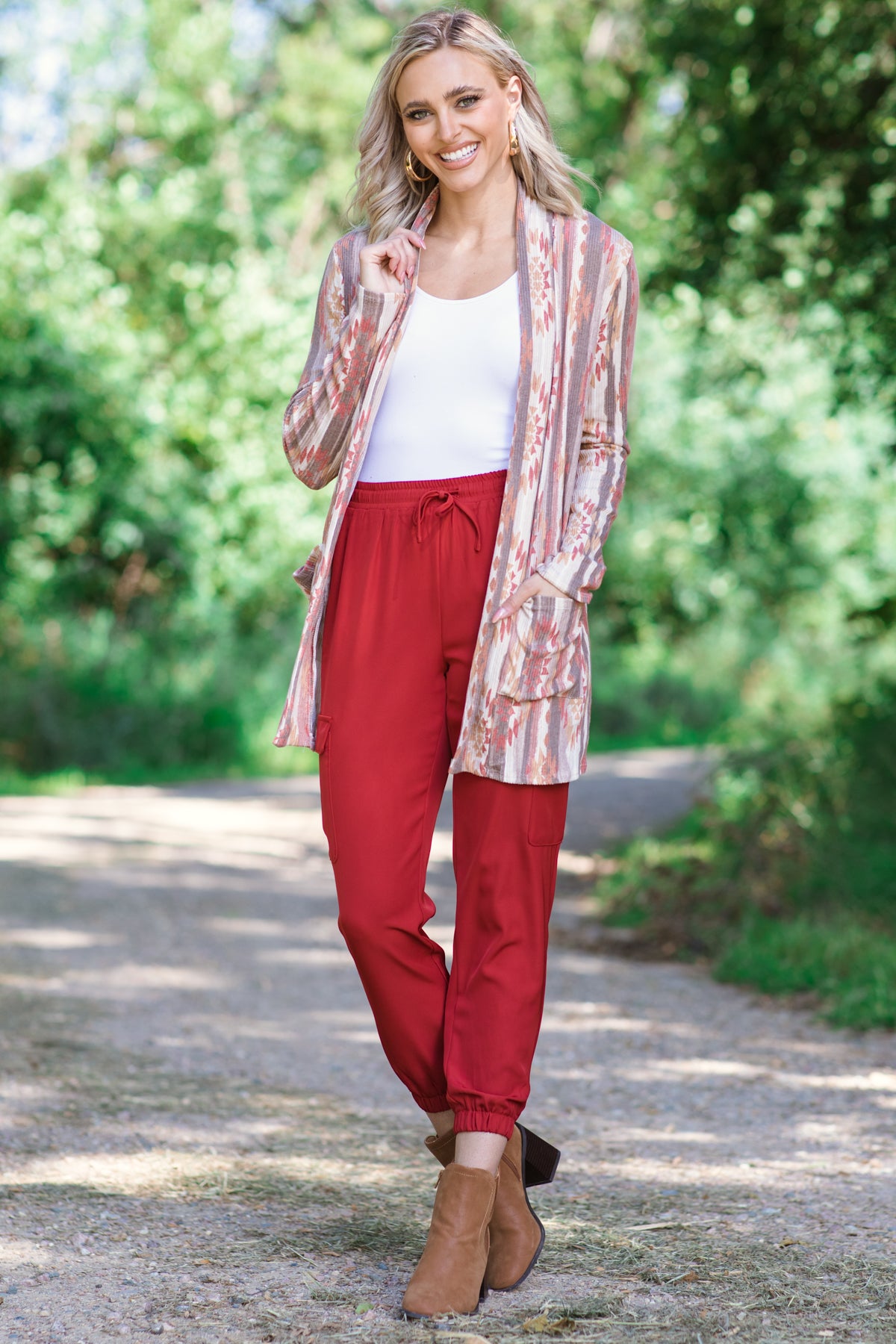 Mocha and Rust Aztec Print Cardigan - Filly Flair