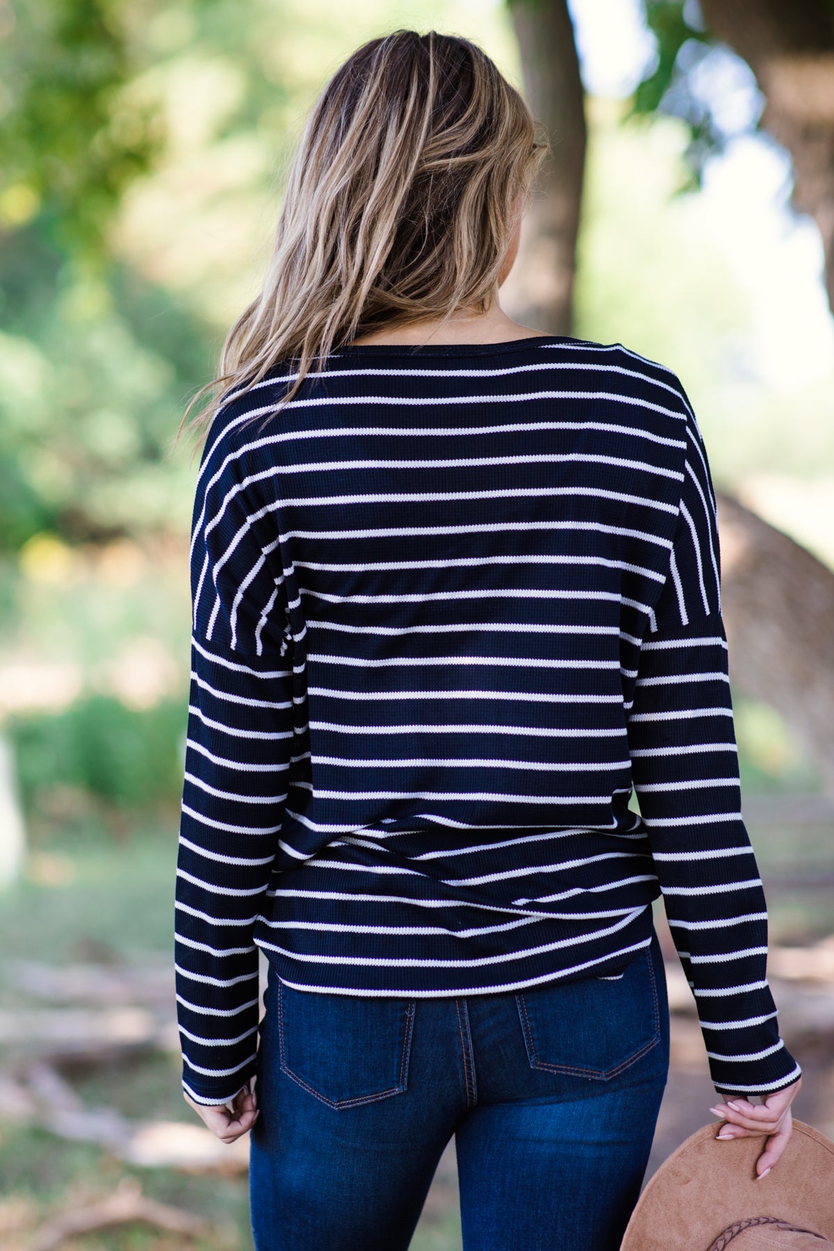 Navy and White Stripe Top With Buttons - Filly Flair