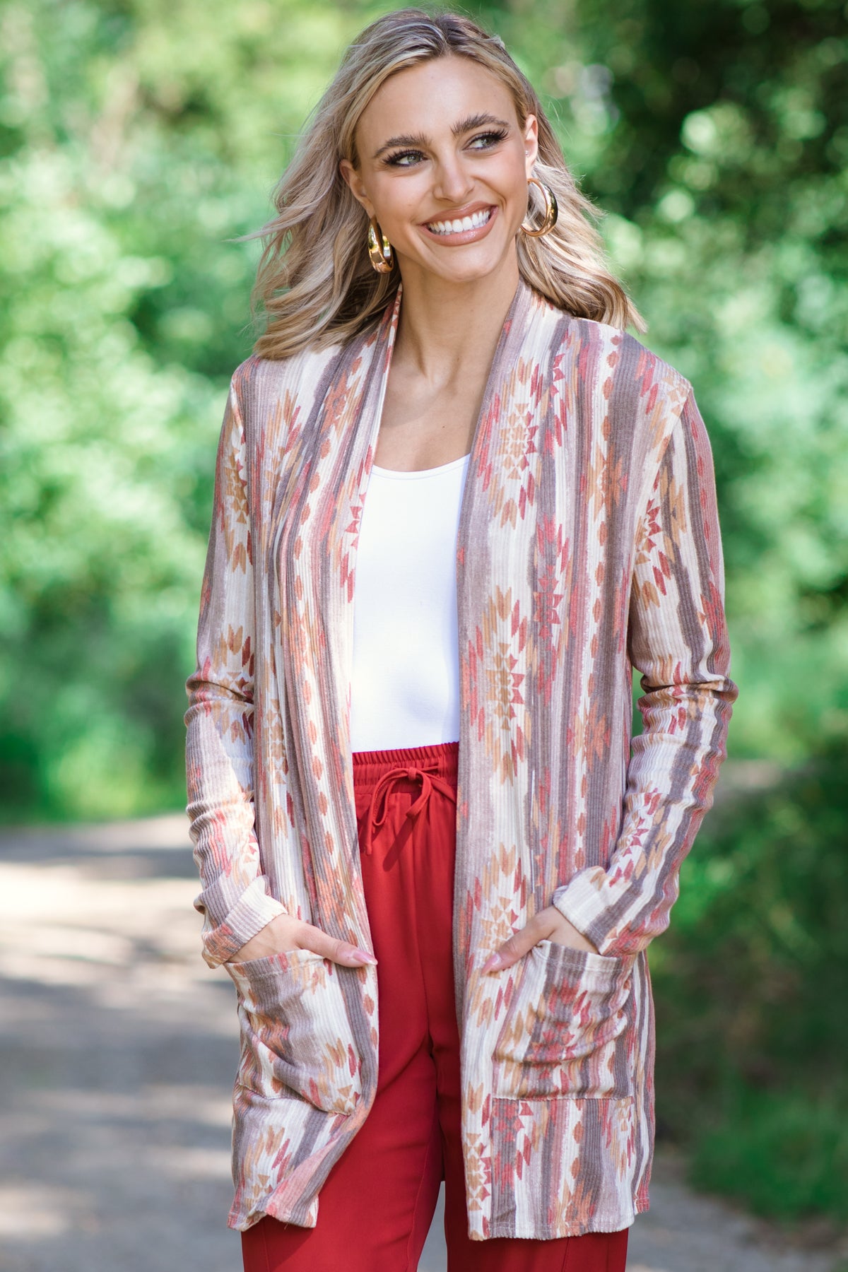 Mocha and Rust Aztec Print Cardigan - Filly Flair
