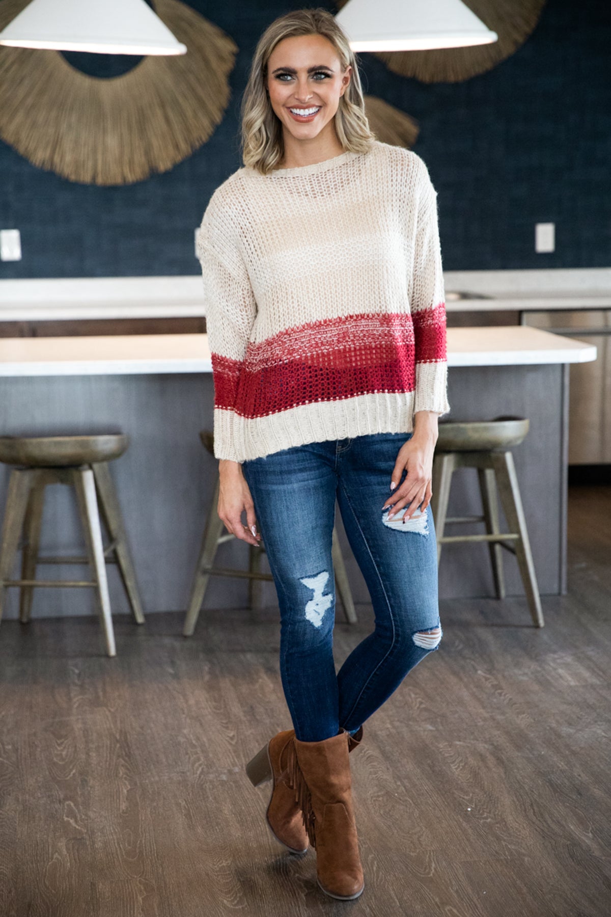 Red and Beige Ombre Colorblock Sweater - Filly Flair