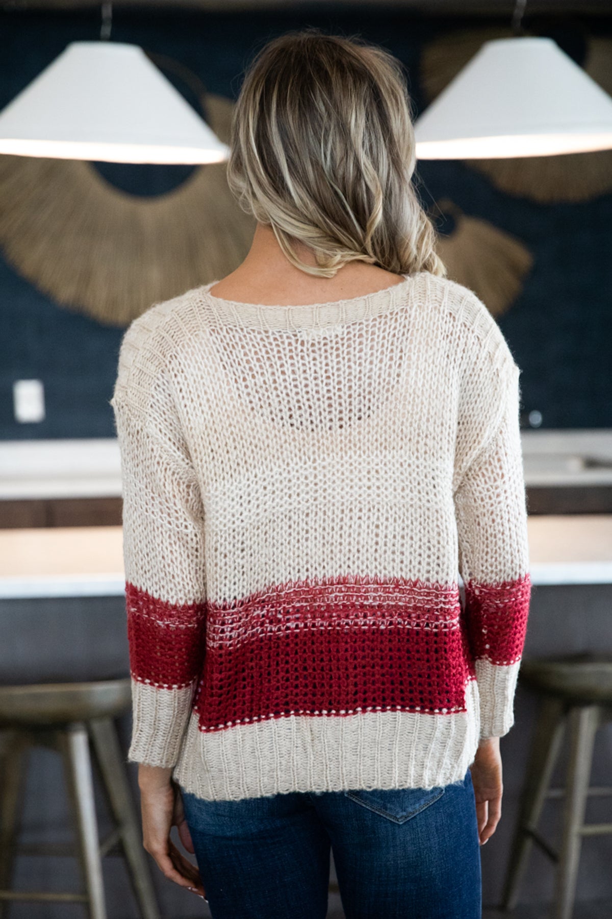 Red and Beige Ombre Colorblock Sweater - Filly Flair