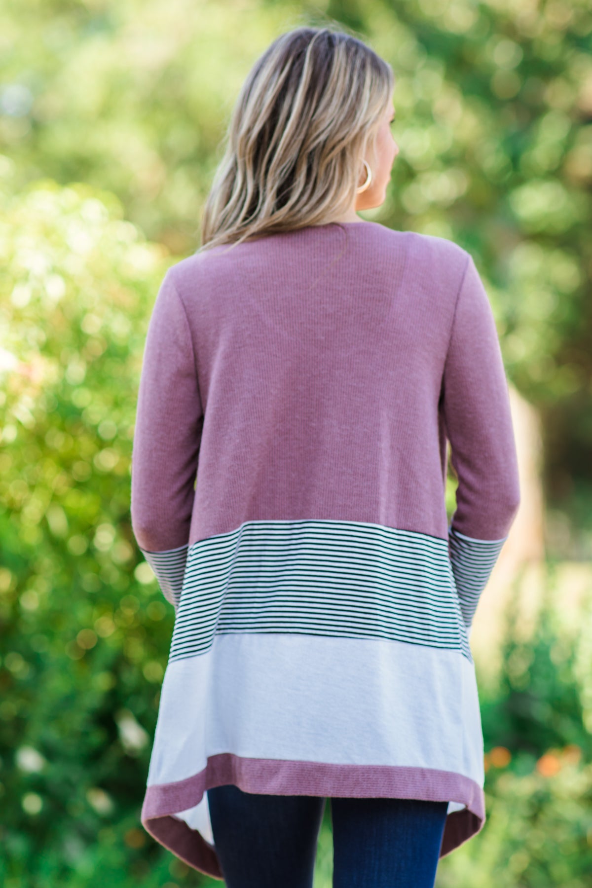 Dusty Rose and White Stripe Detail Cardigan - Filly Flair